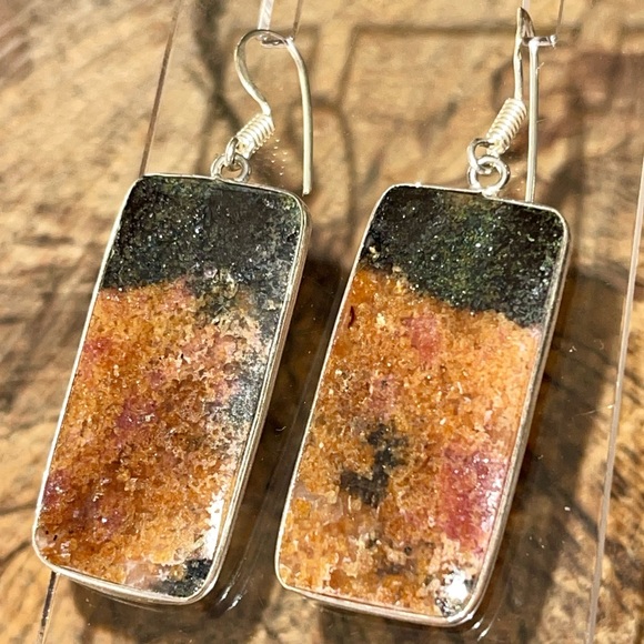 Rectangle Rhodonite Earrings 2” - Picture 3 of 9